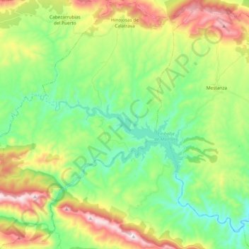 Mapa topográfico Hinojosas de Calatrava, altitude, relevo