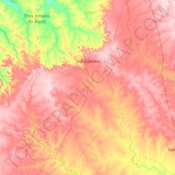 Mapa topográfico Sidrolândia, altitude, relevo