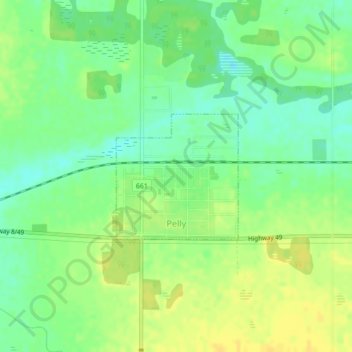 Mapa topográfico Pelly, altitude, relevo