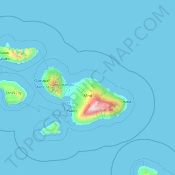 Mapa topográfico Maui County, altitude, relevo