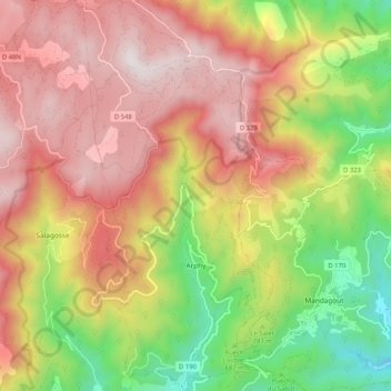 Mapa topográfico Arphy, altitude, relevo