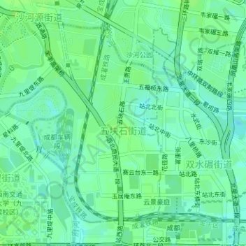 Mapa topográfico 五块石街道, altitude, relevo
