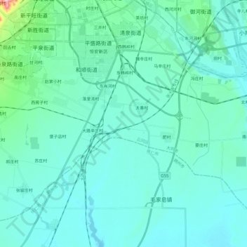 Mapa topográfico 西韩岭乡, altitude, relevo