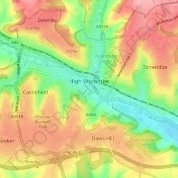 Mapa topográfico High Wycombe, altitude, relevo