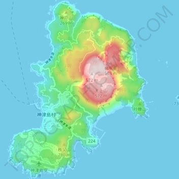 Mapa topográfico 神津島, altitude, relevo