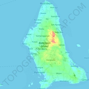 Mapa topográfico Bantayan Island, altitude, relevo