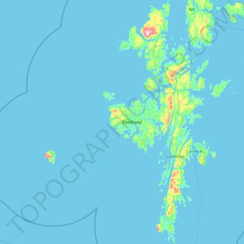 Mapa topográfico Shetland, altitude, relevo