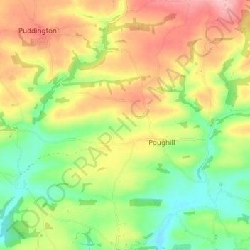 Mapa topográfico Poughill, altitude, relevo