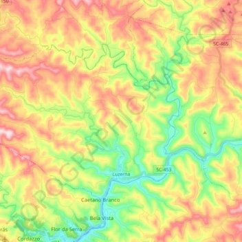 Mapa topográfico Luzerna, altitude, relevo
