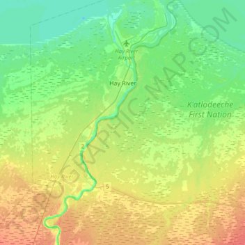 Mapa topográfico Hay River, altitude, relevo