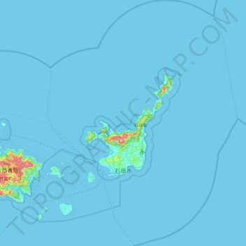 Mapa topográfico 石垣市, altitude, relevo