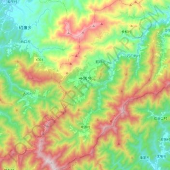 Mapa topográfico 长陔乡, altitude, relevo