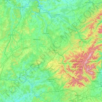 Mapa topográfico Vosges, altitude, relevo