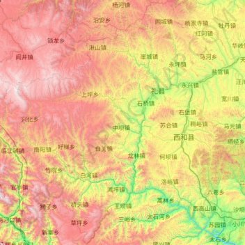 Mapa topográfico Li County, altitude, relevo