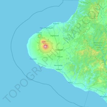 Mapa topográfico Taranaki, altitude, relevo