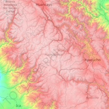 Mapa topográfico Huancavelica, altitude, relevo