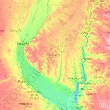Mapa topográfico Entre Ríos, altitude, relevo