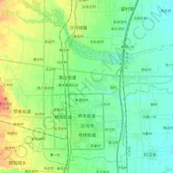 Mapa topográfico Qiaodong Subdistrict, altitude, relevo
