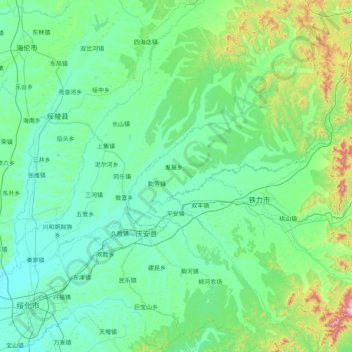 Mapa topográfico 庆安县, altitude, relevo