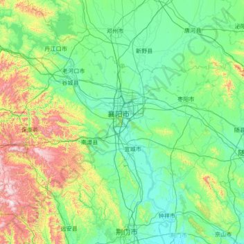 Mapa topográfico 襄阳市, altitude, relevo