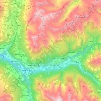 Mapa topográfico Albula/Alvra, altitude, relevo