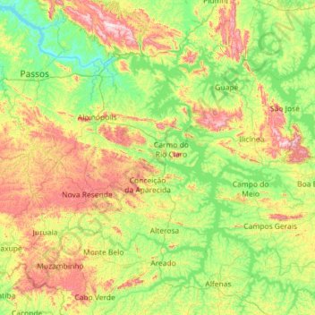 Mapa topográfico Represa de Furnas, altitude, relevo