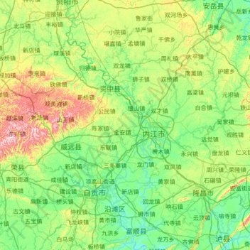 Mapa topográfico 内江市, altitude, relevo