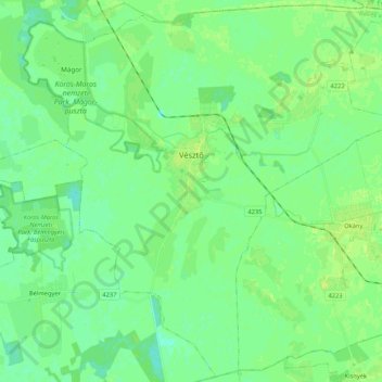 Mapa topográfico Vésztő, altitude, relevo