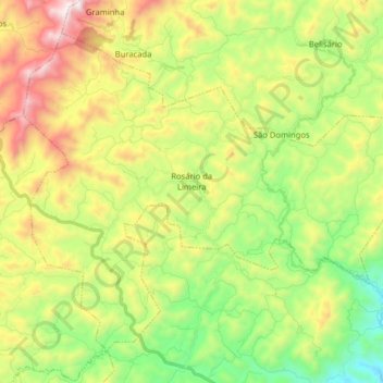 Mapa topográfico Rosário da Limeira, altitude, relevo