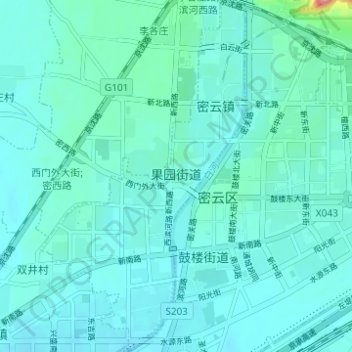 Mapa topográfico 果园街道, altitude, relevo