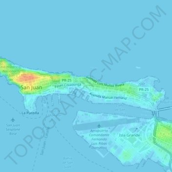 Mapa topográfico Isleta de San Juan, altitude, relevo