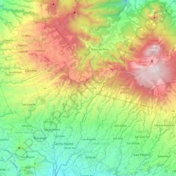 Mapa topográfico Cantón Sarchí, altitude, relevo