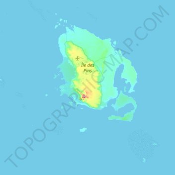 Mapa topográfico Île des Pins, altitude, relevo