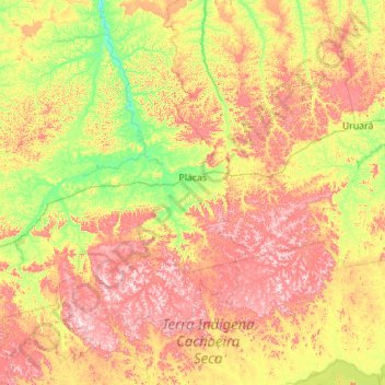 Mapa topográfico Placas, altitude, relevo