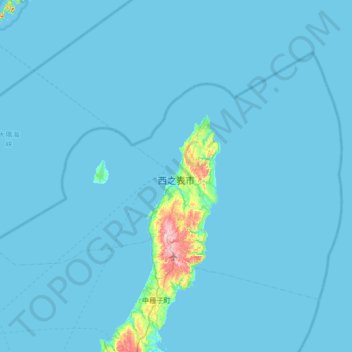 Mapa topográfico Nishinoomote, altitude, relevo