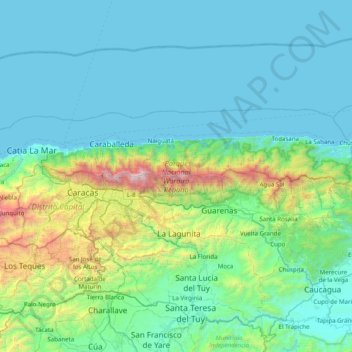 Mapa topográfico Parque Nacional Waraira Repano, altitude, relevo