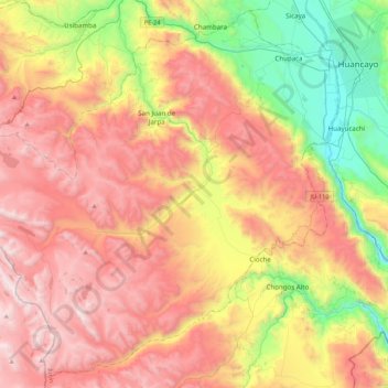 Mapa topográfico Chupaca, altitude, relevo