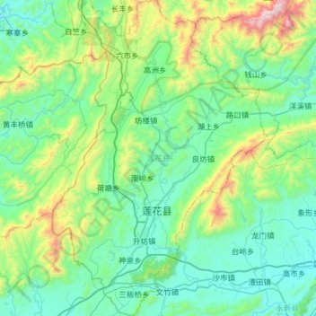 Mapa topográfico 莲花县, altitude, relevo