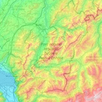 Mapa topográfico Parc naturel régional Gruyère Pays-d'Enhaut, altitude, relevo