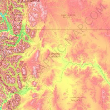 Mapa topográfico Departamento Cushamen, altitude, relevo