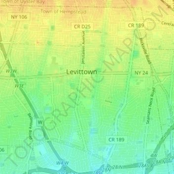 Mapa topográfico Levittown, altitude, relevo