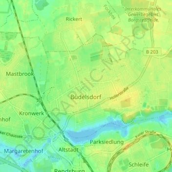 Mapa topográfico Büdelsdorf, altitude, relevo