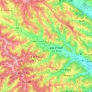 Mapa topográfico Eggersdorf bei Graz, altitude, relevo