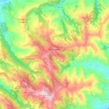 Mapa topográfico Roccaverano, altitude, relevo