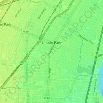 Mapa topográfico Lincoln Park, altitude, relevo