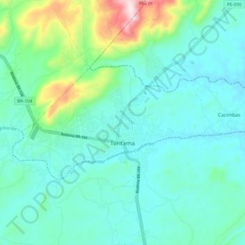 Mapa topográfico Toritama, altitude, relevo