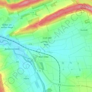 Mapa topográfico Elbe, altitude, relevo