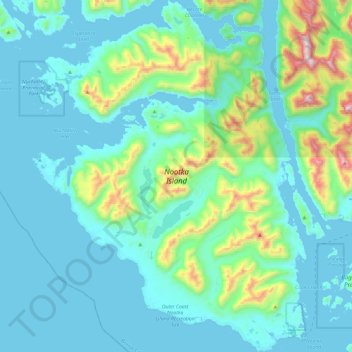 Mapa topográfico Nootka Island, altitude, relevo