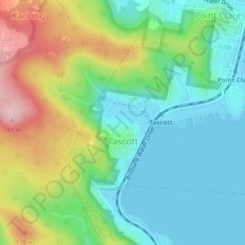 Mapa topográfico Tascott, altitude, relevo