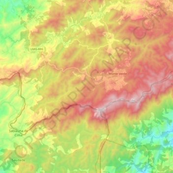 Mapa topográfico Monte Verde, altitude, relevo